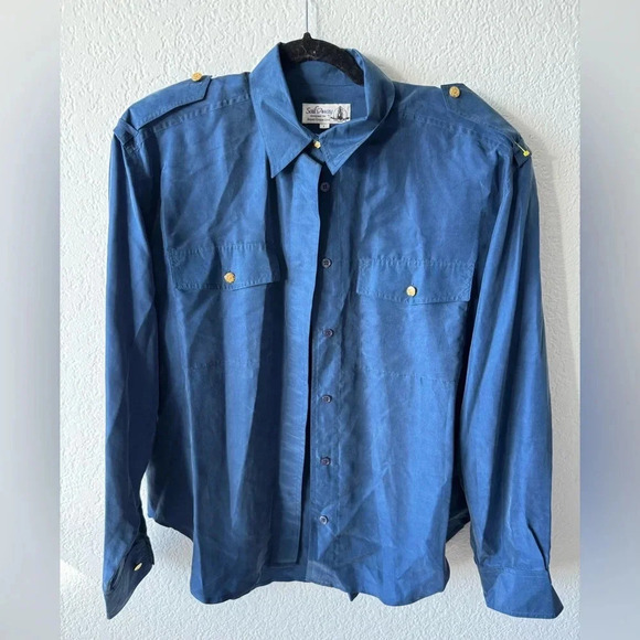 Vintage Sail Away Vintage Navy & Silk Blouse - L‎ - Picture 1 of 6